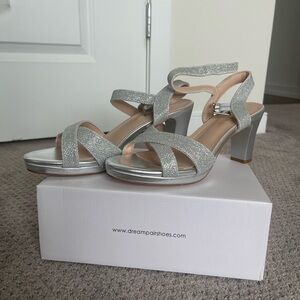 Dream Pairs Silver Chunky Heel Glitter Heels